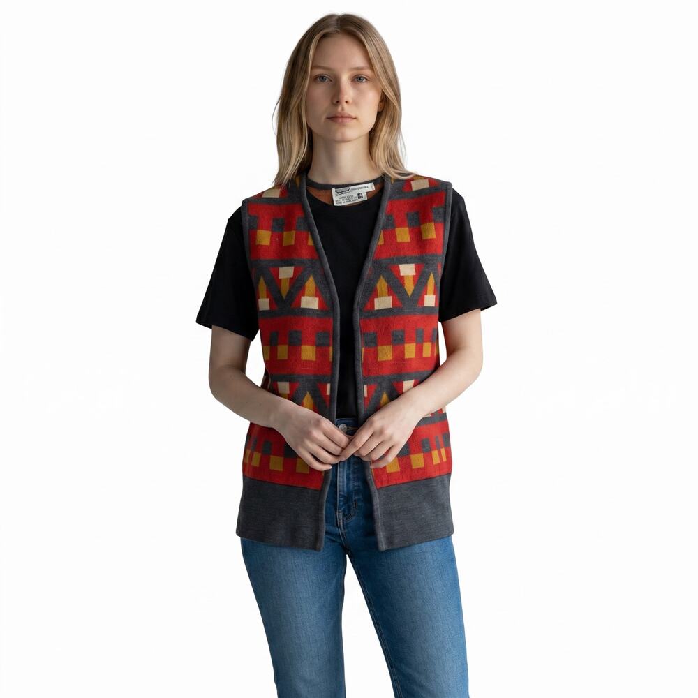 Vintage Womens Vest Size 10 Academia Geometric Pattern German Wool Winter Fall